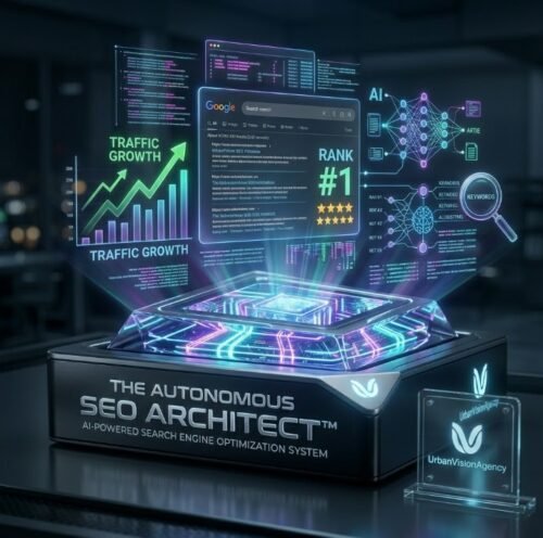 The Autonomous SEO Architect AI system dashboard by UrbanVisionAgency